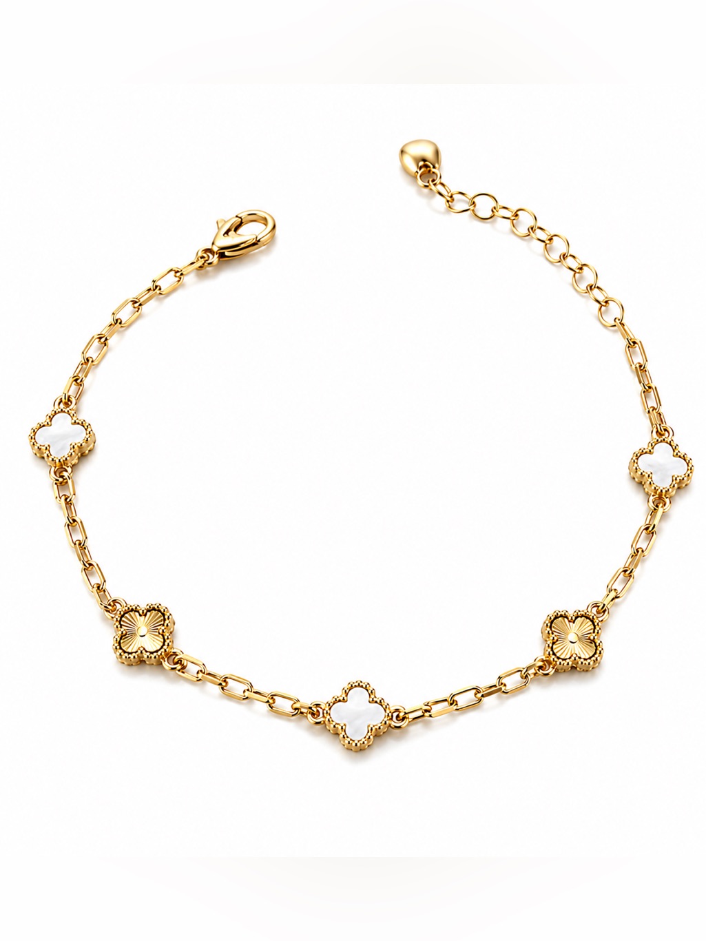 14k Gold Plated Rhodium Mop 5 Petite Clover Double Sided Adjustable Bracelet
